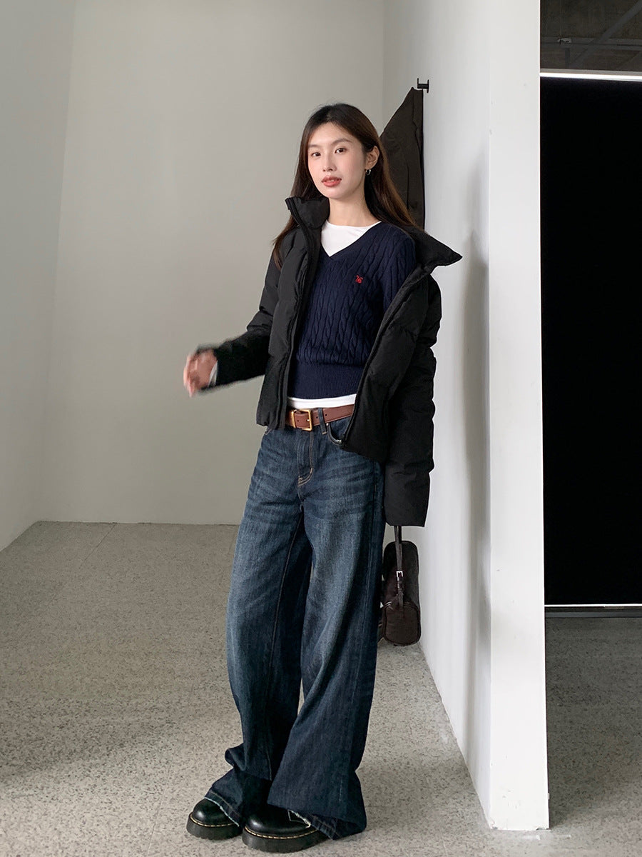 🆕復古V領麻花針織衫、顯瘦慵懶軟糯刺繡毛衣